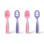NumNum Pre-Spoon GOOtensils | Baby Spoon Set (Stage 1 + Stage 2) | BPA Free Silicone Self Feeding Toddler Utensils | for Kids Ages 6 Months+, 1-Pack, Two Spoons, Frosty Lilac/Rosebud